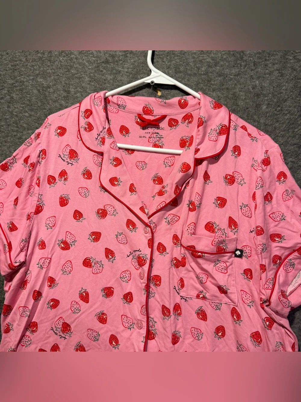 Kate Spade 2 piece Pajama Set Womens XL Pink Strawberries Shirt Shorts Boxers